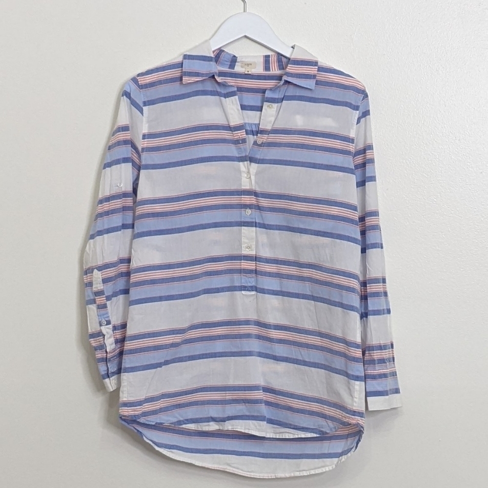 J. Crew Factory White And Blue Size Small Striped Blouse